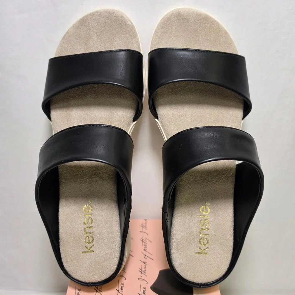 Kensie Endy Comfort Black Two Strap Slide Platform Sandals KS261620 Womens 7